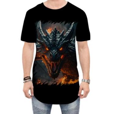 Imagem de Camiseta Longline Dragão Dragon Chamas Infernal Fogo 2 - Kasubeck Stor