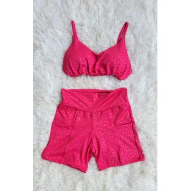 Imagem de Short Com Bolso e Top com bojo Conjunto Academia Fitness - Pijamas Viç