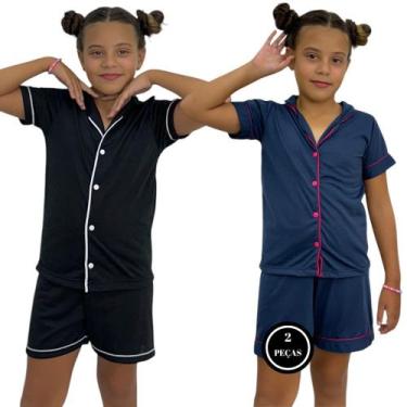 Imagem de Kit 2 Pijama Menina Verão Americano Blusa com Gola e Short - c6 KIT2 B