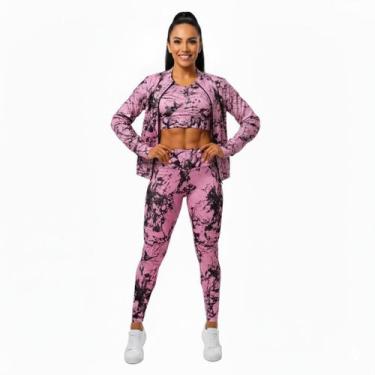 Imagem de Kit Marmorizado Legging Top jaqueta Conjunto Academia - Bella fitness,