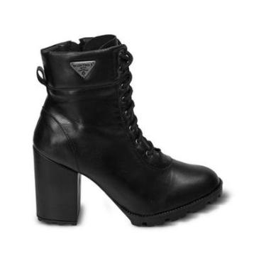 Imagem de Bota Coturno Feminina Couro Cadarço Cano Médio Macia Casual-Feminino