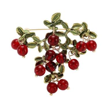 Imagem de Broche De Esmalte Com Ramo De Romã E Strass Unissex Feminino, Alfinete