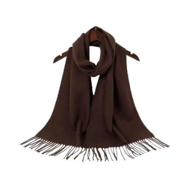 Imagem de Cachecol Feminino De Cashmere Grosso Com Franjas, Cor Sólida, Logotipo