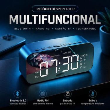 Imagem de Relógio Digital Despertador Caixa de Som Bluetooth LED Mesa Som Potent
