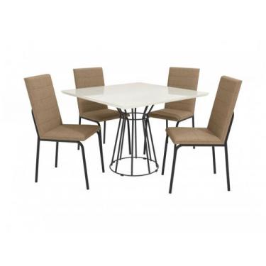Imagem de Mesa de Jantar 4 Cadeiras Quadrada Capuccino Crome Topázio, Capuccino 