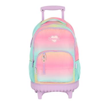 Imagem de Mochila Rodinhas Grande Infantil Matelassê Metalizado Rosa Lovers Up4you 360º Luxcel-Fe...
