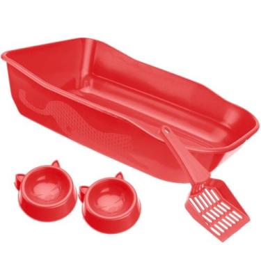 Imagem de Kit Caixa de Areia para Gatos Pet Grandes Banheiro Sanitario Bandeja F