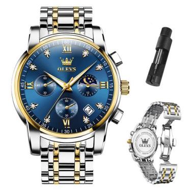 Imagem de Relógio OLEVS Silver Stainless Steel Azul/Dourado Moon Phase Masculino