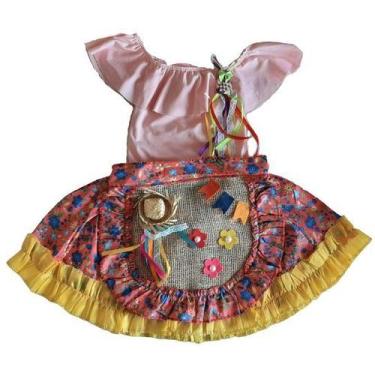 Imagem de Fantasia vestido caipira festa junina infantil 3 peças - MC Presentes,