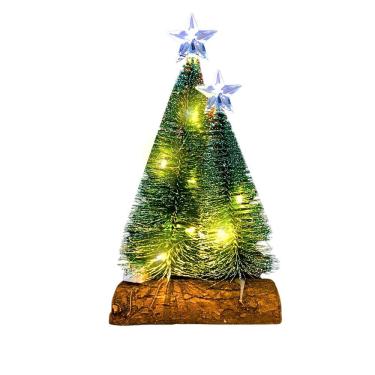 Imagem de Mini Árvore de Natal Dupla Cedro Brilhante de Mesa com Led Amarelo Base de Madeira ZSS-079 Verde Altomex