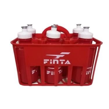 Imagem de Kit Cesta C/6 Squeeze Plástica Finta 500ml Vermelho + Suporte Finta Ve
