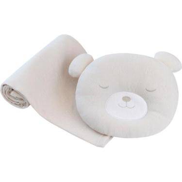 Imagem de Kit Travesseiro Anatômico Ursinho E Mantinha Para Bebê Bege 22995 - Bu