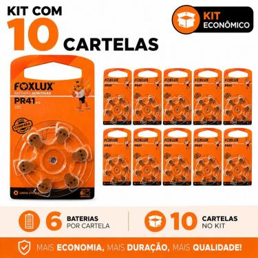 Imagem de Bateria Auditiva Foxlux PR41-ZA312 Zinco-Ar para Aparelhos Auditivos 60 Unidades 160MAH