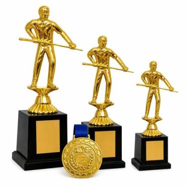 Imagem de Kit Troféus Sinuca Bilhar kit com 3troféu 1 medalha - Vitoria