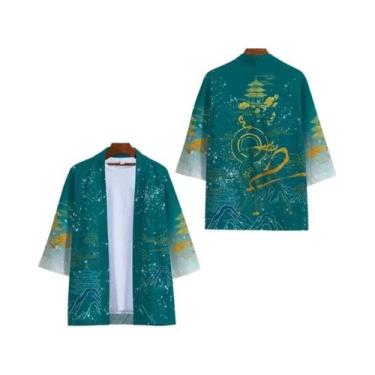 Imagem de Kimono Unissex Preto E Branco Cosplay Samurai Cardigan Yukata Fantasia