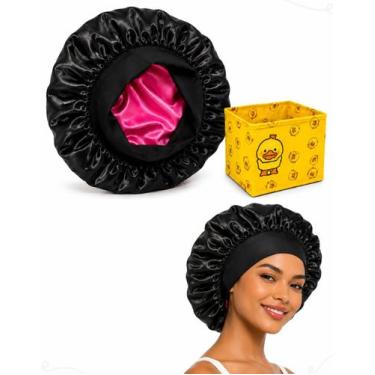 Imagem de Kit Touca de Cetim Dupla Face E Organizador Dobrável Antifrizz Porta M