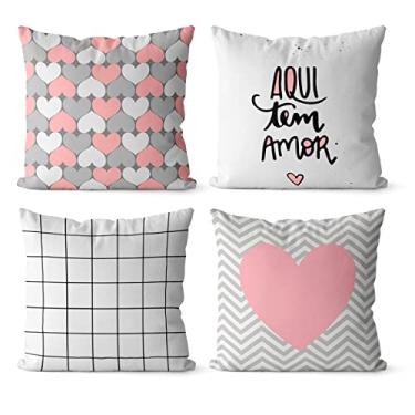 Imagem de Kit 4 capas de almofadas modernas aqui tem amor rosa 40x40