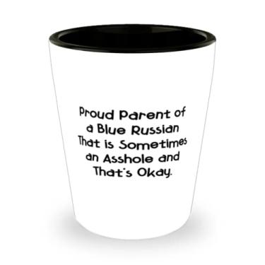 Imagem de de gato russo azul, pai orgulhoso de um russo azul que às vezes é um imenso, copo de dose de Natal reutilizável dos amantes de gatos