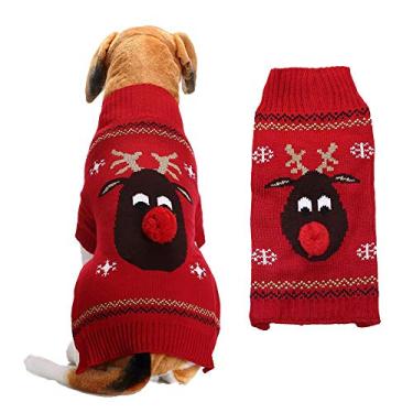 Imagem de Yajun Suéter para cães de Natal para animais de estimação, roupas de malha para animais de estimação, casaco quente para outono e inverno, moletom com capuz, vermelho, GG