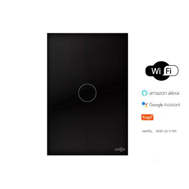 Imagem de Interruptor De Luz Touch Wi-Fi Tok Glass 1 Botão Preto Lumenx