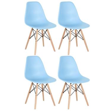 Imagem de Kit 4 Cadeiras Charles Eames Eiffel Dsw Com Pés De Madeira Clara Azul Claro
