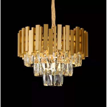 Imagem de Lustre Pendente Redondo Metal Dourado e Cristais 5E14 38cm