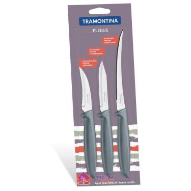 Imagem de Jogo de Facas Tramontina Plenus com Lâminas em Aço Inox e Cabos de Polipropileno Cinza 3 Peças Tramontina