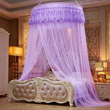 Imagem de Grande rede de mosquito com renda para cama de fácil instalação para cama quarto decoração de roupa de cama verão, roxo