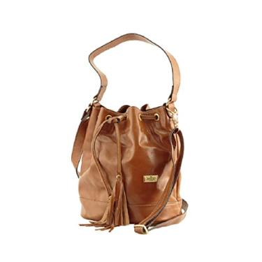 Imagem de Bolsa Saco Transversal Feminina Ombro em Couro Legitimo (Caramelo)