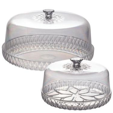 Imagem de Kit porta bolo/boleira baixa e porta queijo/queijeira incolor Plasutil