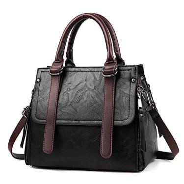 Imagem de Bolsa feminina de mão superior bolsa de couro grande transversal moda feminina bolsa de ombro bolsa com zíper, Preto