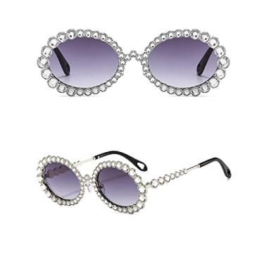 Imagem de Óculos de sol de strass de luxo feminino oval bling diamante óculos de sol fashion tons femininos redondos oculos de sol, 4, tamanho único