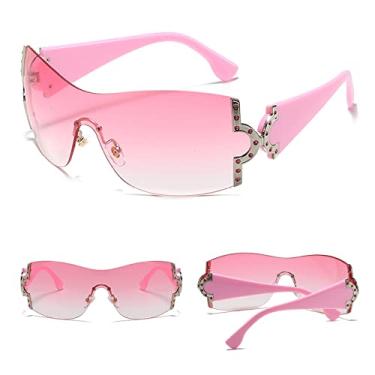 Imagem de Óculos de sol sem aro de strass de uma peça, óculos de sol, óculos de sol superdimensionados, óculos de moda sem moldura, rosa c3 rosa, tamanho único