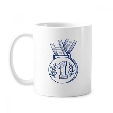 Imagem de Caneca de cerâmica com medalha de campeonato de futebol azul cerâmica xícara de porcelana de café