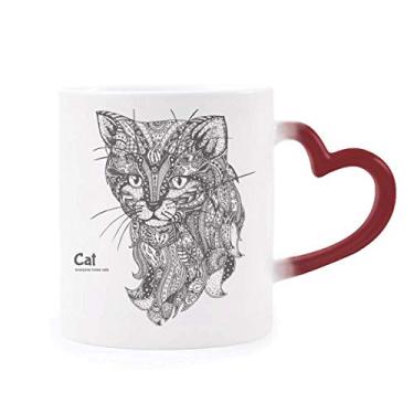 Imagem de Caneca de grés com estampa de gato humano silencioso sensível ao calor, vermelha, que muda de cor