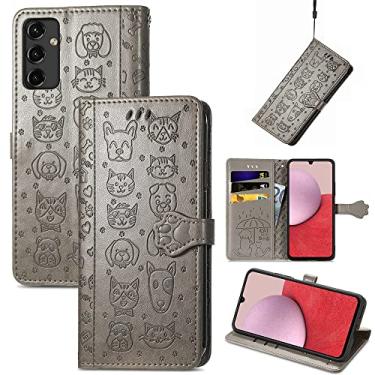 Imagem de Capas de telefone com slots de cartão de luxo Samsung Galaxy A14 A 14 5G capas de telefone gatos e cães fofos à prova de choque carteira clipe de telefone Samsung A14 5G capas (cinza, Samsung A14 5G)