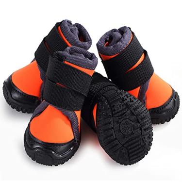 Imagem de Botas para cães sola robusta sapatos para cães botas de cachorro respiráveis sapatos de caminhada para cães pequenos médios botas para cães ao ar livre sapatos de inverno para cães, laranja, 70