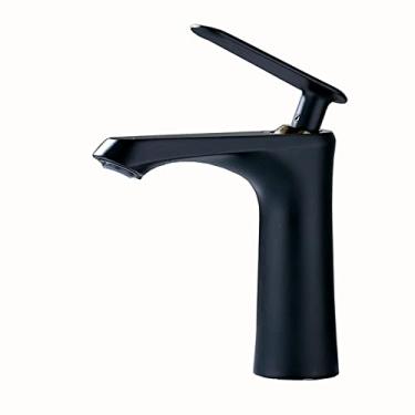 Imagem de LIDON Torneira de banheiro de alça única torneira da pia do banheiro furo único torneiras de latão torneira da bacia torneira da pia do banheiro 1 furo cromado, preto (cor: preto)