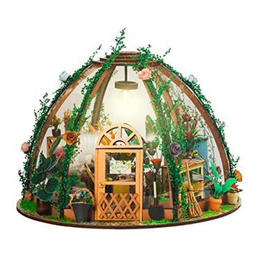 Imagem de DOYING DIY Miniature Dollhouse Kit Wooden Mini ry Flower Green House with LED Light for...