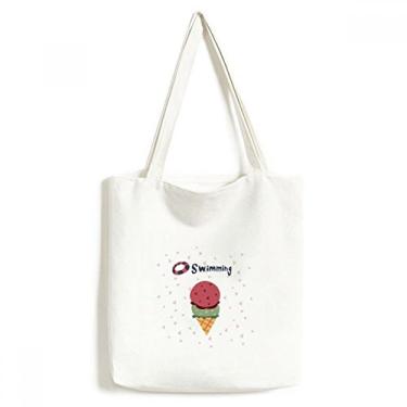 Imagem de Sacola de lona de verão com boia de natação e sorvete, bolsa de compras casual