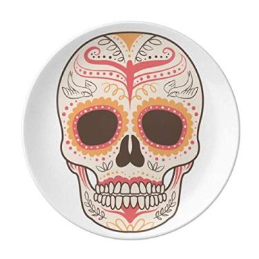 Imagem de Prato de ilustração floral pássaro cirrus, crânio rosa decorativo de porcelana salver talheres prato de jantar