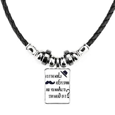 Imagem de DIYthinker Colar Question to Leaders com citação famosa joia Torque pingente de corda de couro