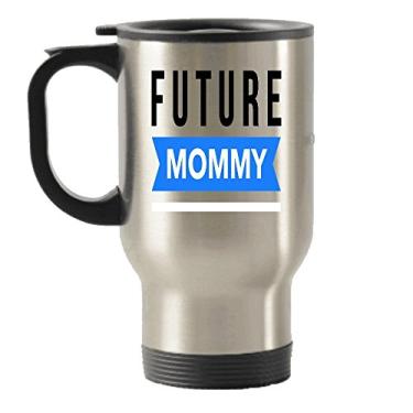 Imagem de Caneca de viagem Future Mommy – Caneca de viagem com isolamento térmico de anúncio de gravidez, para chá de chocolate quente – For Moms To Be