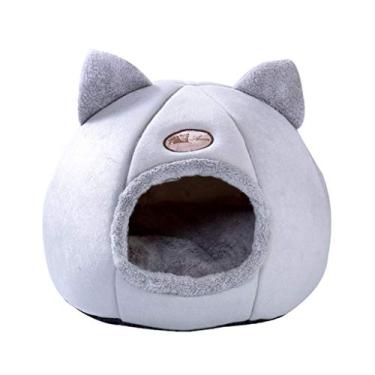 Imagem de Cama de gato dobrável fofa, casinha de cachorro, colchão removível, gaiola semifechada, canil quente, ninhos para animais de estimação de inverno
