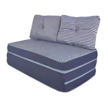 Imagem de Puff Multiuso 3 Em 1 + Travesseiro Jacquard Azul Casal Bf Colchões