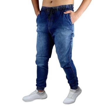 Imagem de Calça Jogger Marinho Elastico Com Punho Elastano - Mania Do Jeans