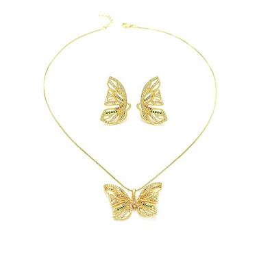 Imagem de Colar e Brincos Borboleta Diva Luxo (Conjunto Banho Ouro 18k)