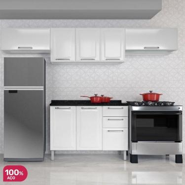 Imagem de Conjunto Cozinha Itatiaia Tarsila com Armários Aéreos 5 Portas e Balcão 3 Portas e 2 Gavetas Branco