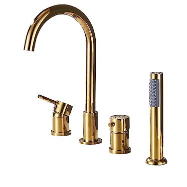 Imagem de Conjunto de torneira de banheira de montagem em deck com torneira de banheira misturador de água quente e fria torneira de banho ouro torneira de banheira, ouro