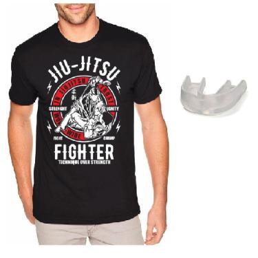 Imagem de Camiseta Jiu Jitsu Camisa MMA 100% Algodão + Protetor Bucal-Masculino